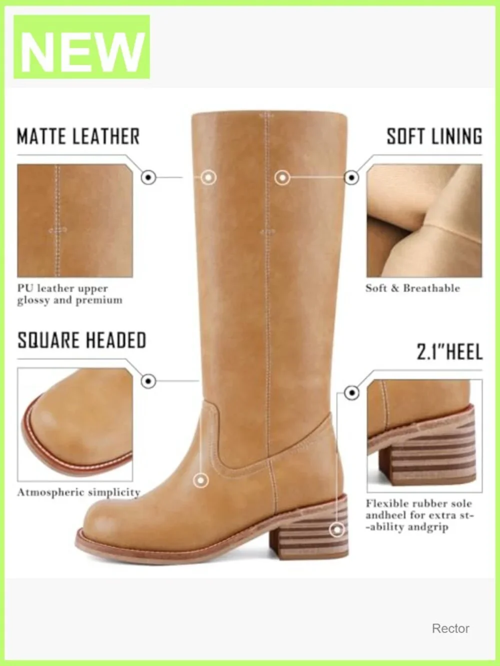Knee High Boots Square Toe Chunky Block Heel Over the Knee Low Heel Comfortable